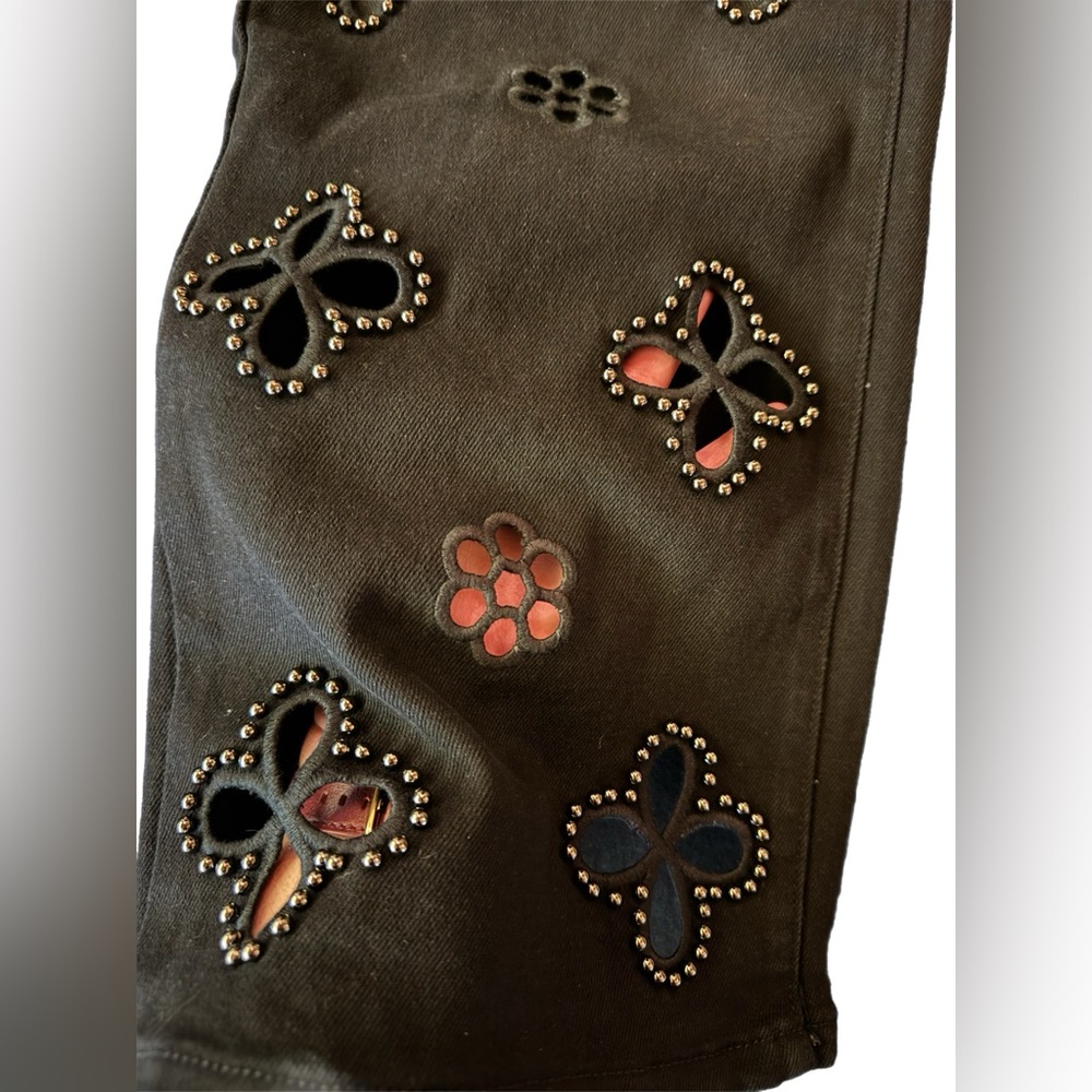 LC Lizette Collection Black Studded Floral Cutout Wide Leg Jeans - Size L - Picture 6 of 8